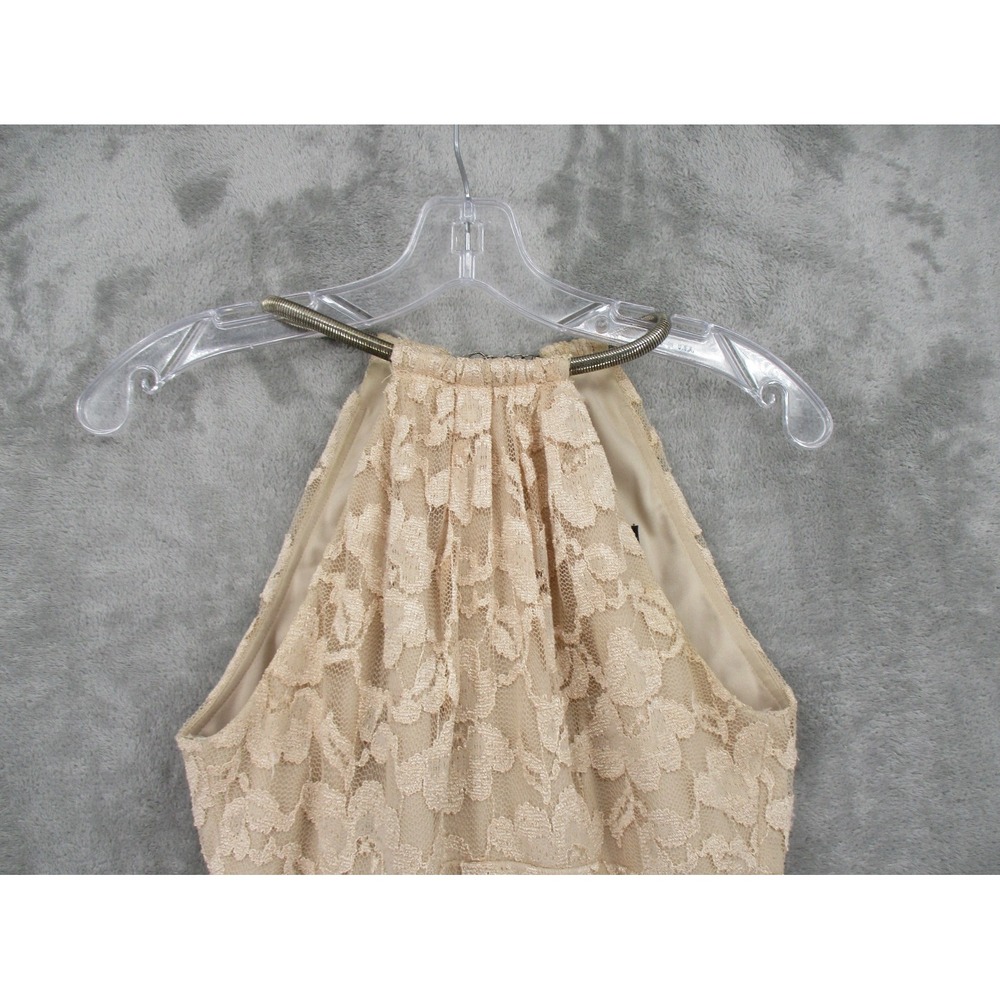 Xscape Dress Womens 4 Sheer Floral  Lace Trumpet Gown Feminine Wedding Lined Tan - Picture 8 of 14